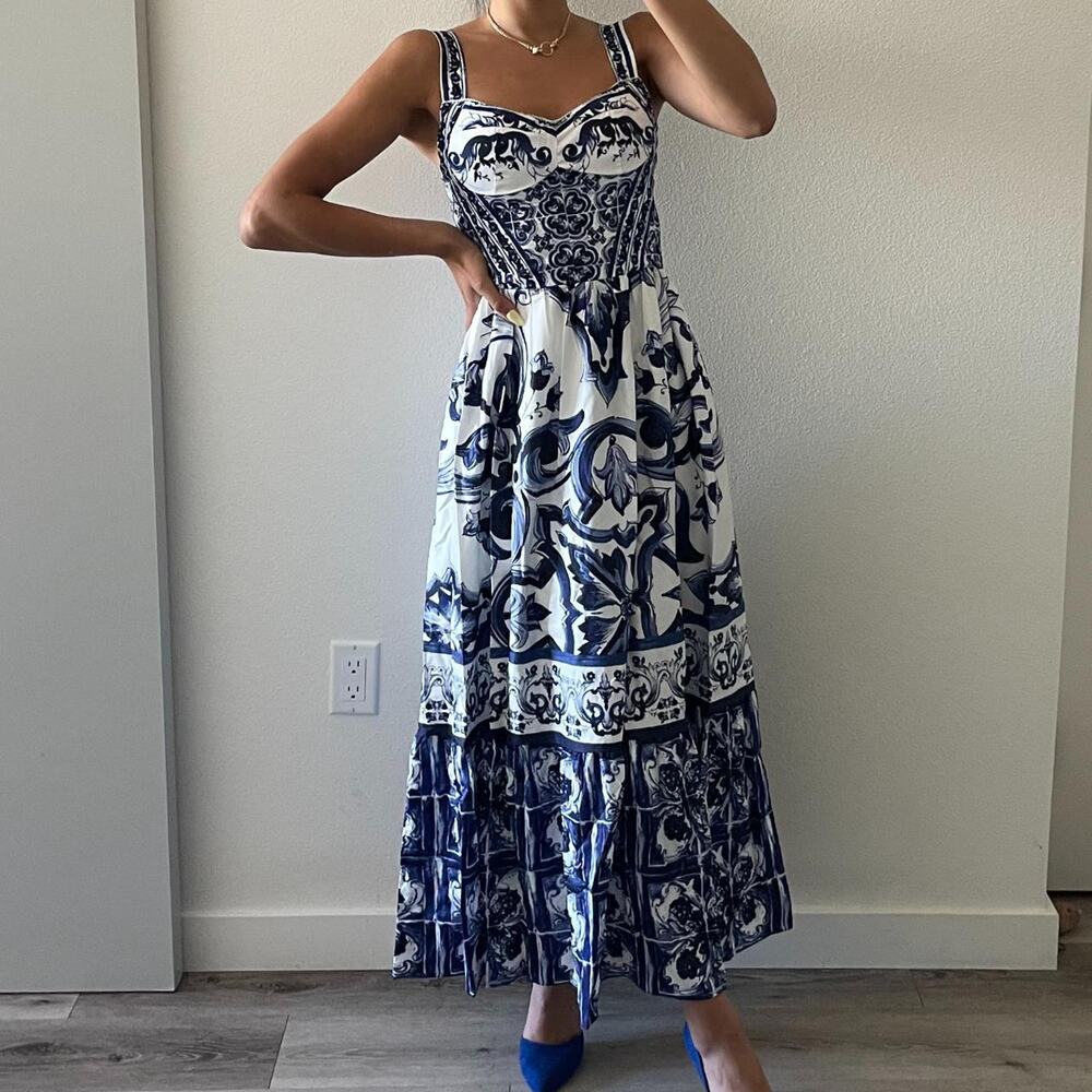 & Other Stories Blue and White Patterned Mini Dress